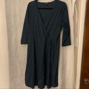 Dark Teal/Black Heathered Faux Wrap Dress